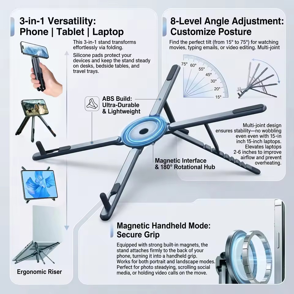 Laptop Office Accessories - Portable Magnetic Phone Holder & Selfie