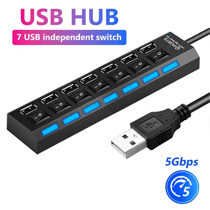Laptop Office Accessories - 7 Port USB 2.0 Hub Splitter